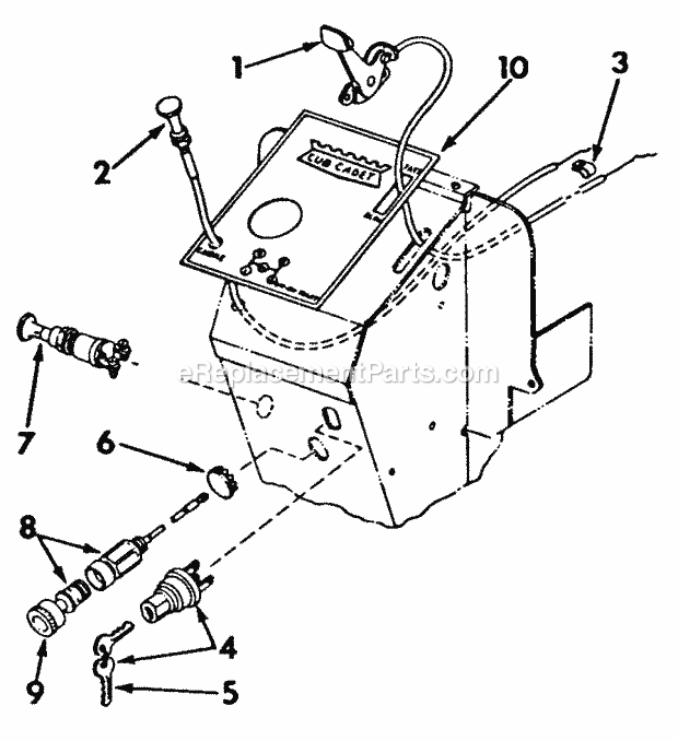 Engine Controls & Instrument Panel Diagram and Parts List for 122  Cub Cadet Lawn Tractor